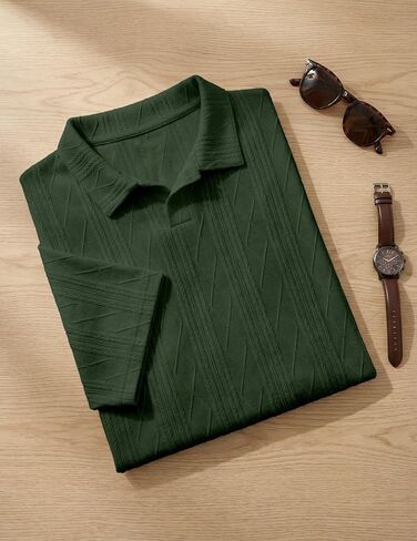 Dokotoo Men Mens Casual Knit Polo Shirt Button Down Stretchy Jacquard Textured Golf Shirts Loose Fit Summer Daily Top in Saudi Arabia
