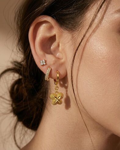 O.RIYA 14K Gold Plated Hypoallergenic Earrings for Women - 3 Pairs Huggie Small Hoops & Dainty Stud Earrings Set, Stackable Cartilage Earrings for Multiple Piercings, Lightweight Gold Jewelry Set Trendy Everyday Jewelry, Gift for Women in Saudi Arabia