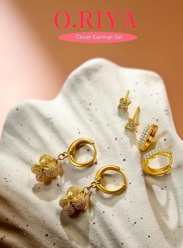 O.RIYA 14K Gold Plated Hypoallergenic Earrings for Women - 3 Pairs Huggie Small Hoops & Dainty Stud Earrings Set, Stackable Cartilage Earrings for Multiple Piercings, Lightweight Gold Jewelry Set Trendy Everyday Jewelry, Gift for Women in Saudi Arabia