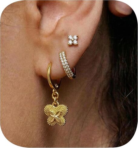 O.RIYA 14K Gold Plated Hypoallergenic Earrings for Women - 3 Pairs Huggie Small Hoops & Dainty Stud Earrings Set, Stackable Cartilage Earrings for Multiple Piercings, Lightweight Gold Jewelry Set Trendy Everyday Jewelry, Gift for Women in Saudi Arabia