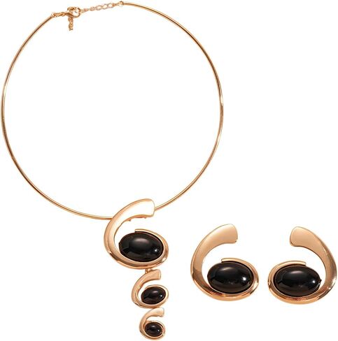 Gold Jewelry Set for Women, Black and Gold Jewelry Sets with Vintage Oval Pendant, Boho Western Chunky Necklace and Earrings Set, Trendy Cowgirl Dainty Jewelry for Party Decor in Saudi Arabia