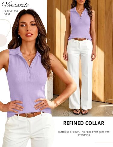 Prettywear Women's Ribbed V Neck Sleeveless Tank Top Fitted Summer Shirt | Soft Breathable Basic Tee| Casual & Work Daily Vest| Collared Button Down Inner Wear in Saudi Arabia