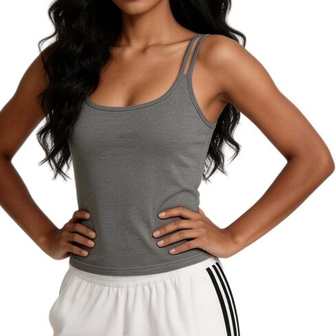 Women’s Square-Neck V-Back Camisole Tank Top, Double Straps Fitted Strappy Cami with Built-in Bra Pads, Cooling & Breathable in Kuwait