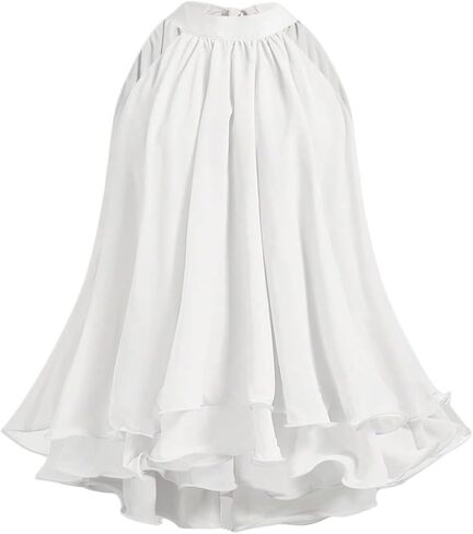 BEAUDRM Women's Ruffle Layered Halter Tops Y2k Tie Back Sleeveless Flowy Chiffon Dressy Shirt Tops in Kuwait