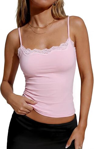 Womens Sexy Lace Cami Top Double Lined Spaghetti Strap Club Party Going Out Y2K Crop Tank Tops in Saudi Arabia
