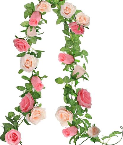 GREENTIME 2Pack Mixed Blue Artificial Rose Flower Garland 13FT Fake Rose Vine for Table Wall Home Stairs Fireplace Mirror Decor Wedding Graduation Father's Day Party Decorations in Saudi Arabia