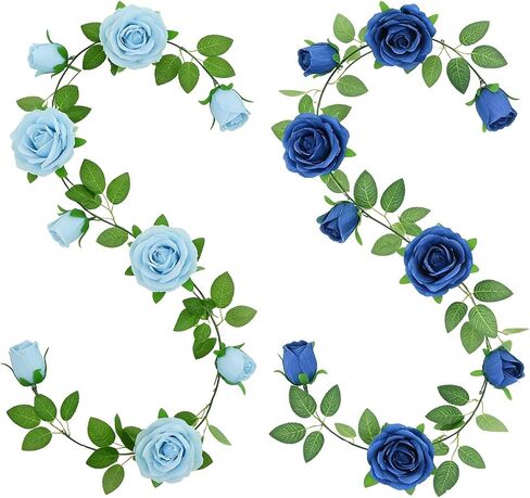 GREENTIME 2Pack Mixed Blue Artificial Rose Flower Garland 13FT Fake Rose Vine for Table Wall Home Stairs Fireplace Mirror Decor Wedding Graduation Father's Day Party Decorations in Saudi Arabia