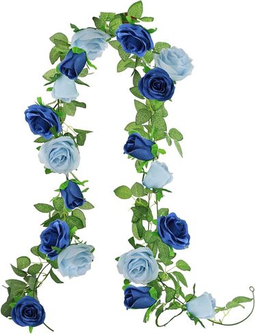 GREENTIME 2Pack Mixed Blue Artificial Rose Flower Garland 13FT Fake Rose Vine for Table Wall Home Stairs Fireplace Mirror Decor Wedding Graduation Father's Day Party Decorations in Saudi Arabia