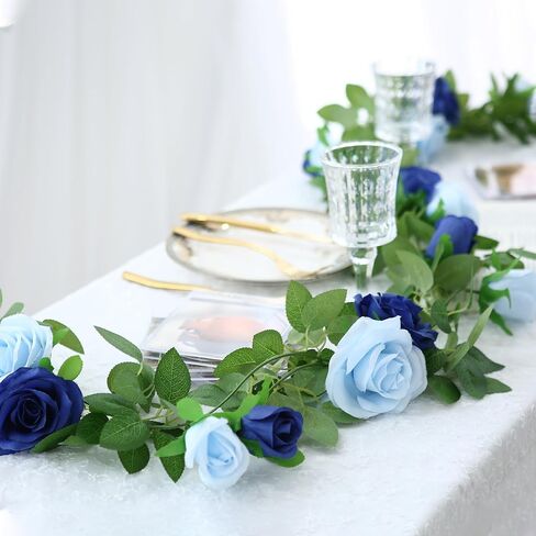 GREENTIME 2Pack Mixed Blue Artificial Rose Flower Garland 13FT Fake Rose Vine for Table Wall Home Stairs Fireplace Mirror Decor Wedding Graduation Father's Day Party Decorations in Saudi Arabia