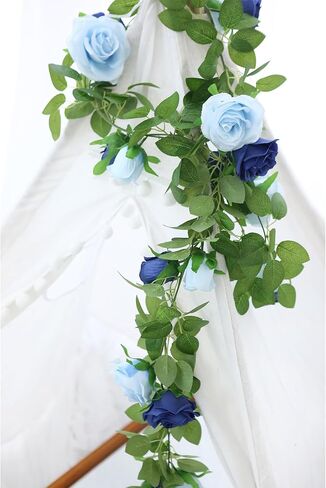 GREENTIME 2Pack Mixed Blue Artificial Rose Flower Garland 13FT Fake Rose Vine for Table Wall Home Stairs Fireplace Mirror Decor Wedding Graduation Father's Day Party Decorations in Saudi Arabia