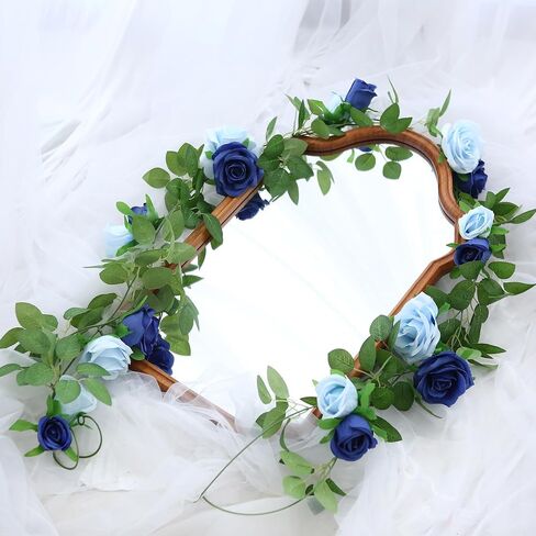 GREENTIME 2Pack Mixed Blue Artificial Rose Flower Garland 13FT Fake Rose Vine for Table Wall Home Stairs Fireplace Mirror Decor Wedding Graduation Father's Day Party Decorations in Saudi Arabia