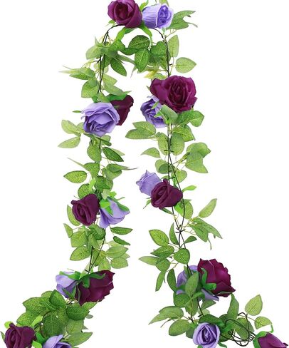 GREENTIME 2Pack Mixed Blue Artificial Rose Flower Garland 13FT Fake Rose Vine for Table Wall Home Stairs Fireplace Mirror Decor Wedding Graduation Father's Day Party Decorations in Saudi Arabia