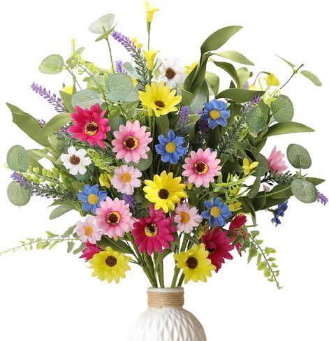 Artificial Spring Flowers 6 Pack Spring Floral Picks 17 Inch Flower Stems with Eucalyptus Leaves Yellow Forsythia Purple Lavender for Vases Centerpieces Easter Summer Flower Arrangements in Saudi Arabia