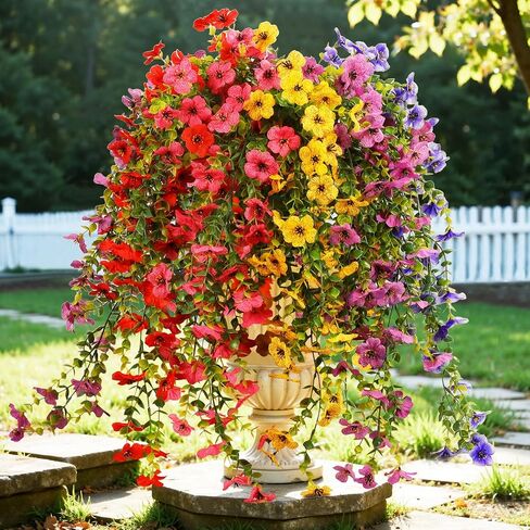 6 Bundles Artificial Flowers for Outdoors, UV Resistant Fake Hanging Flower, Realistic Silk Flowers for Indoor Outside Garden Patio Balcony Farmhouse Porch (Purple, Fuchsia) in Saudi Arabia
