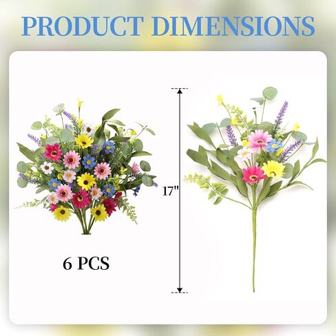 Artificial Spring Flowers 6 Pack Spring Floral Picks 17 Inch Flower Stems with Eucalyptus Leaves Yellow Forsythia Purple Lavender for Vases Centerpieces Easter Summer Flower Arrangements in Saudi Arabia