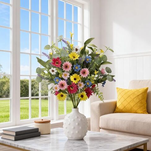 Artificial Spring Flowers 6 Pack Spring Floral Picks 17 Inch Flower Stems with Eucalyptus Leaves Yellow Forsythia Purple Lavender for Vases Centerpieces Easter Summer Flower Arrangements in Saudi Arabia