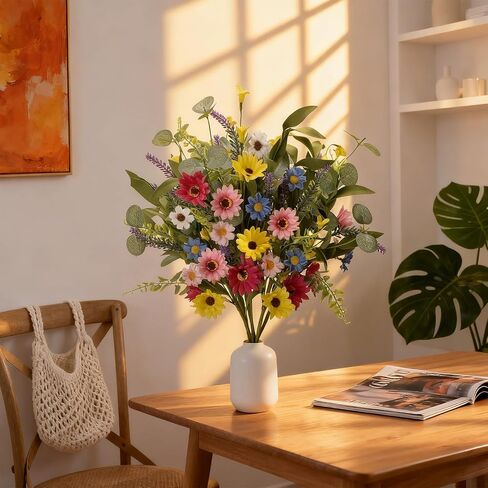 Artificial Spring Flowers 6 Pack Spring Floral Picks 17 Inch Flower Stems with Eucalyptus Leaves Yellow Forsythia Purple Lavender for Vases Centerpieces Easter Summer Flower Arrangements in Saudi Arabia