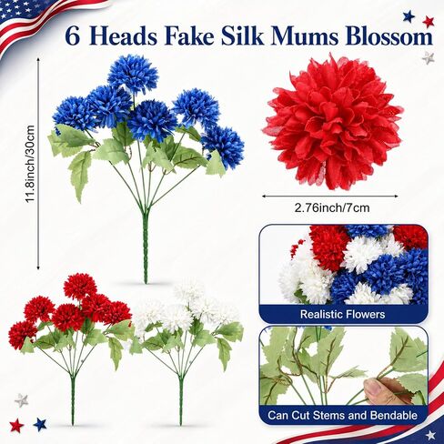 Suncalla 21 Bundles 4th of July Artificial Flowers, 15 Sets Red White Blue Hydrangea & 6 Sets Baby's Breath Faux Flowers, Silk Floral Arrangements for Memorial Day, Independence Day Table Centerpieces in Kuwait