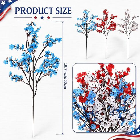 Suncalla 21 Bundles 4th of July Artificial Flowers, 15 Sets Red White Blue Hydrangea & 6 Sets Baby's Breath Faux Flowers, Silk Floral Arrangements for Memorial Day, Independence Day Table Centerpieces in Kuwait