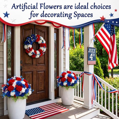 Suncalla 21 Bundles 4th of July Artificial Flowers, 15 Sets Red White Blue Hydrangea & 6 Sets Baby's Breath Faux Flowers, Silk Floral Arrangements for Memorial Day, Independence Day Table Centerpieces in Kuwait