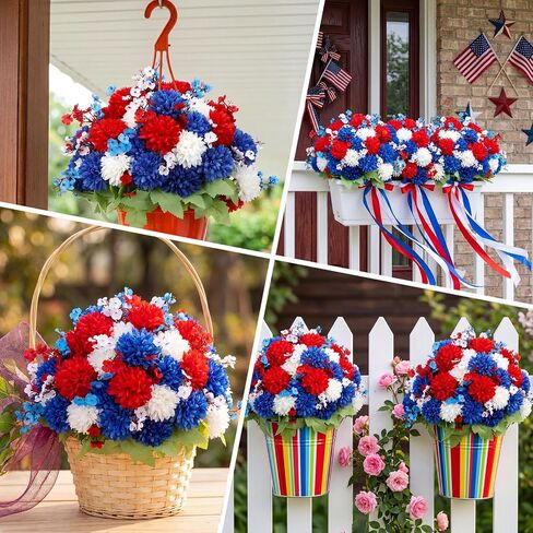 Suncalla 21 Bundles 4th of July Artificial Flowers, 15 Sets Red White Blue Hydrangea & 6 Sets Baby's Breath Faux Flowers, Silk Floral Arrangements for Memorial Day, Independence Day Table Centerpieces in Kuwait