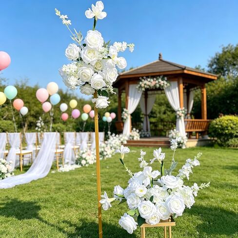 Artificial Cherry Blossom Rose Wedding Arch Flowers, Wedding Welcome Signs Floral Greenery Arrangements, Fake Flower Garland Green Leaves Rose for Home Decor Ceremony Backdrop Decor (Corner flower) in Kuwait