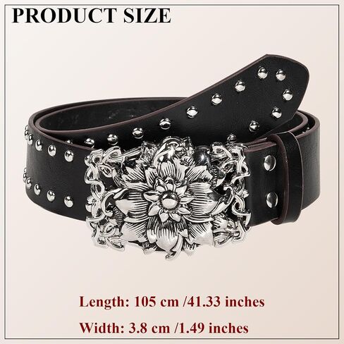Western Rhinestone Buckle PU Leather Waist Belt Vintage Floral Belt Engraved Hollow Metal Buckle Punk Belt in Saudi Arabia