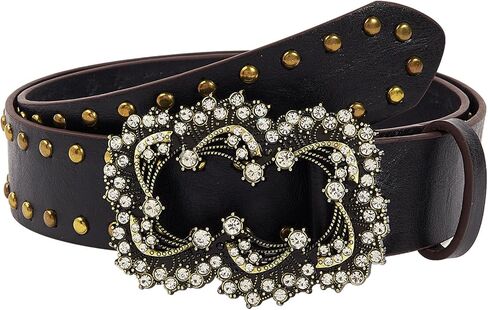 Western Rhinestone Buckle PU Leather Waist Belt Vintage Floral Belt Engraved Hollow Metal Buckle Punk Belt in Saudi Arabia