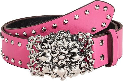 Western Rhinestone Buckle PU Leather Waist Belt Vintage Floral Belt Engraved Hollow Metal Buckle Punk Belt in Saudi Arabia