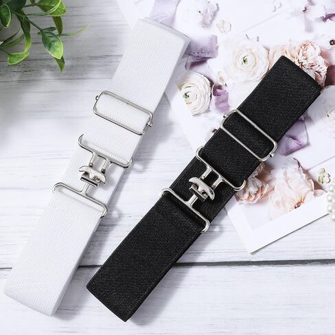 2PCS Elastic Equestrian Belt for Women, 1.5 Inch Adjustable Horse Riding Belt for Equestrians Gifts, Horse Bit Belts Strap with Buckle for Horseback Riding Sports White and Black in Saudi Arabia