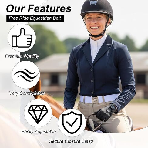 2PCS Elastic Equestrian Belt for Women, 1.5 Inch Adjustable Horse Riding Belt for Equestrians Gifts, Horse Bit Belts Strap with Buckle for Horseback Riding Sports White and Black in Saudi Arabia