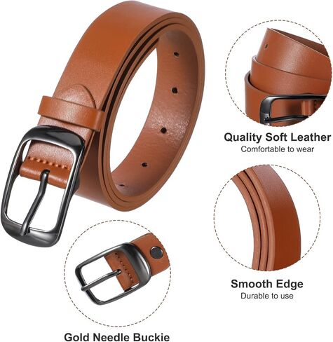 5 Pack Women Leather Belt 1.3 inches Skinny Leather Tan Belts Womens Bella Black White Girls belt for Jeans Dress Ladies Vintage Waist Belts with Gold Silver Buckle in Saudi Arabia