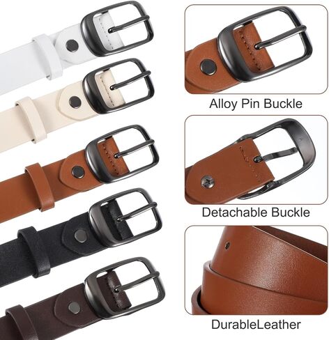 5 Pack Women Leather Belt 1.3 inches Skinny Leather Tan Belts Womens Bella Black White Girls belt for Jeans Dress Ladies Vintage Waist Belts with Gold Silver Buckle in Saudi Arabia