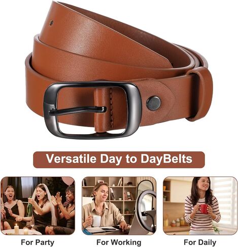 5 Pack Women Leather Belt 1.3 inches Skinny Leather Tan Belts Womens Bella Black White Girls belt for Jeans Dress Ladies Vintage Waist Belts with Gold Silver Buckle in Saudi Arabia