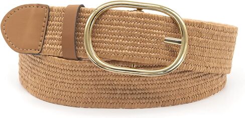 Straw Woven Elastic Braided Waist Belt for Women Stretch Wide Waist Belts for Dresses Braided Boho Belt with Buckle in Saudi Arabia