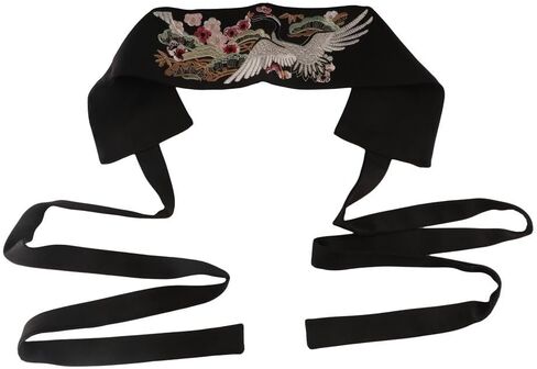 Vctitil Chinese Traditional Pre-tied Belt - Flower and Red Crowned Crane with Auspicious Symbolism Embroidered Wide Waistband Women's Accessories in Kuwait