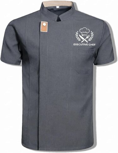 Custom Chef Coat with Logo Text, Personalized Short Sleeve Chef Jacket for Men and Women, Professional Kitchen Uniform in Kuwait