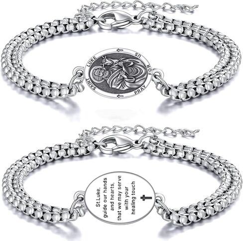 St Michael/St Anthony/Joseph/St Sebastian/Luke/Francis Bracelet for Women Men Catholic Protection Religious Jewelry for Family Friends with 7"+2" Chain (with Gift Box) in Kuwait