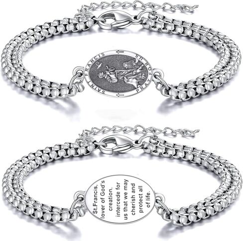 St Michael/St Anthony/Joseph/St Sebastian/Luke/Francis Bracelet for Women Men Catholic Protection Religious Jewelry for Family Friends with 7"+2" Chain (with Gift Box) in Kuwait