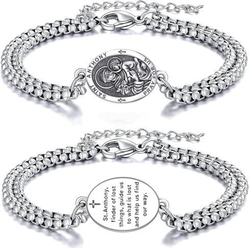 St Michael/St Anthony/Joseph/St Sebastian/Luke/Francis Bracelet for Women Men Catholic Protection Religious Jewelry for Family Friends with 7"+2" Chain (with Gift Box) in Kuwait