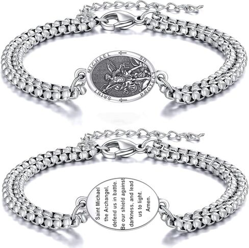 St Michael/St Anthony/Joseph/St Sebastian/Luke/Francis Bracelet for Women Men Catholic Protection Religious Jewelry for Family Friends with 7"+2" Chain (with Gift Box) in Kuwait