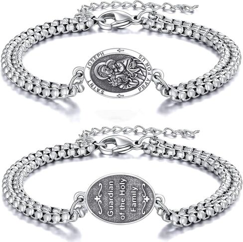 St Michael/St Anthony/Joseph/St Sebastian/Luke/Francis Bracelet for Women Men Catholic Protection Religious Jewelry for Family Friends with 7"+2" Chain (with Gift Box) in Kuwait