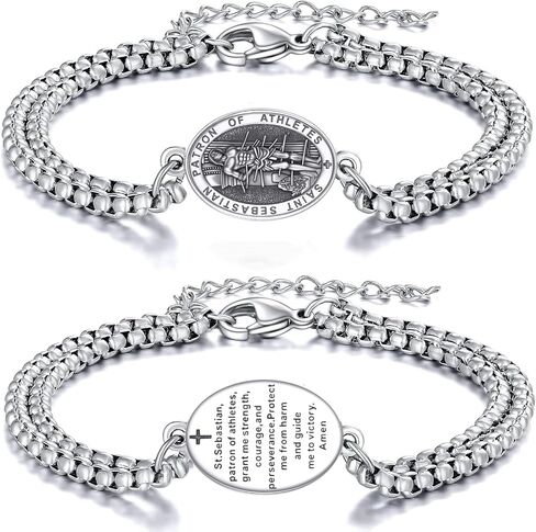 St Michael/St Anthony/Joseph/St Sebastian/Luke/Francis Bracelet for Women Men Catholic Protection Religious Jewelry for Family Friends with 7"+2" Chain (with Gift Box) in Kuwait
