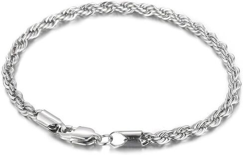 GAUEIOUR Stainless Steel Mens Bracelets,Silver Plated Figaro/Twist Rope Chain Bracelet for Men,Fashion Link Hip Hop Rope Chain Bracelets Jewellry Gifts for Lover Friends Dad Boyfriend (22CM) in Saudi Arabia
