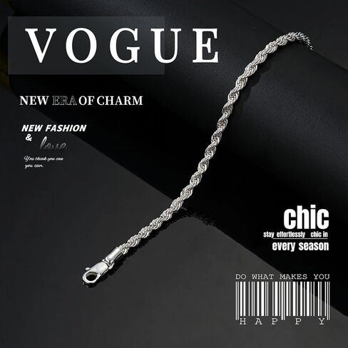 GAUEIOUR Stainless Steel Mens Bracelets,Silver Plated Figaro/Twist Rope Chain Bracelet for Men,Fashion Link Hip Hop Rope Chain Bracelets Jewellry Gifts for Lover Friends Dad Boyfriend (22CM) in Saudi Arabia