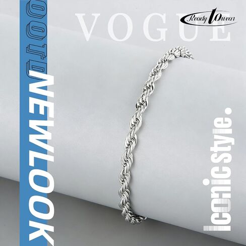 GAUEIOUR Stainless Steel Mens Bracelets,Silver Plated Figaro/Twist Rope Chain Bracelet for Men,Fashion Link Hip Hop Rope Chain Bracelets Jewellry Gifts for Lover Friends Dad Boyfriend (22CM) in Saudi Arabia