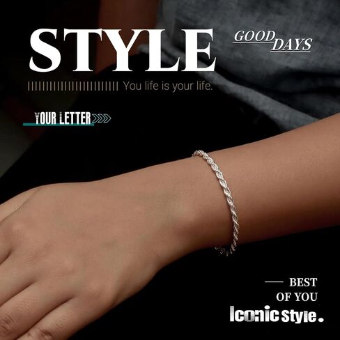 GAUEIOUR Stainless Steel Mens Bracelets,Silver Plated Figaro/Twist Rope Chain Bracelet for Men,Fashion Link Hip Hop Rope Chain Bracelets Jewellry Gifts for Lover Friends Dad Boyfriend (22CM) in Saudi Arabia