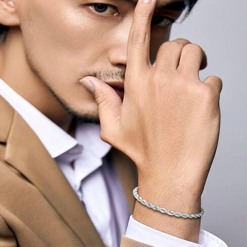 GAUEIOUR Stainless Steel Mens Bracelets,Silver Plated Figaro/Twist Rope Chain Bracelet for Men,Fashion Link Hip Hop Rope Chain Bracelets Jewellry Gifts for Lover Friends Dad Boyfriend (22CM) in Saudi Arabia