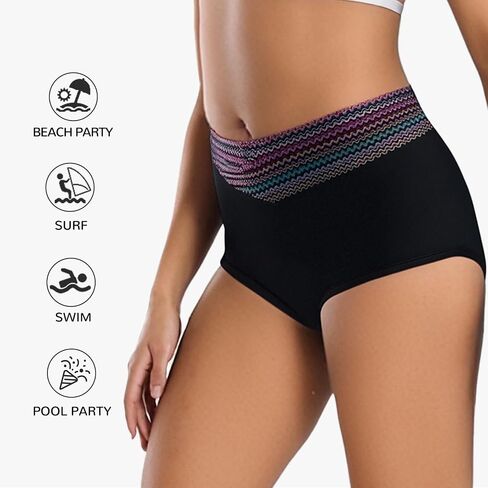 Swimwear Leakproof Bikini Bottoms Women's Black High Waisted Coverage Shorts Quick Dry for Girls Teens in Saudi Arabia