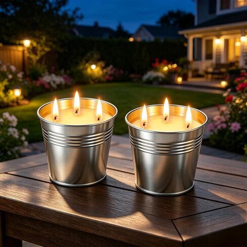 Citronella Candles Outdoor, Large Citronella Candle Set of 2, 13 oz 3-Wick Soy Candles with Natural Citronella Oil, 160H Total for Patio, Backyard, Deck, Camping, Decorative Silver Tin Bucket in Saudi Arabia